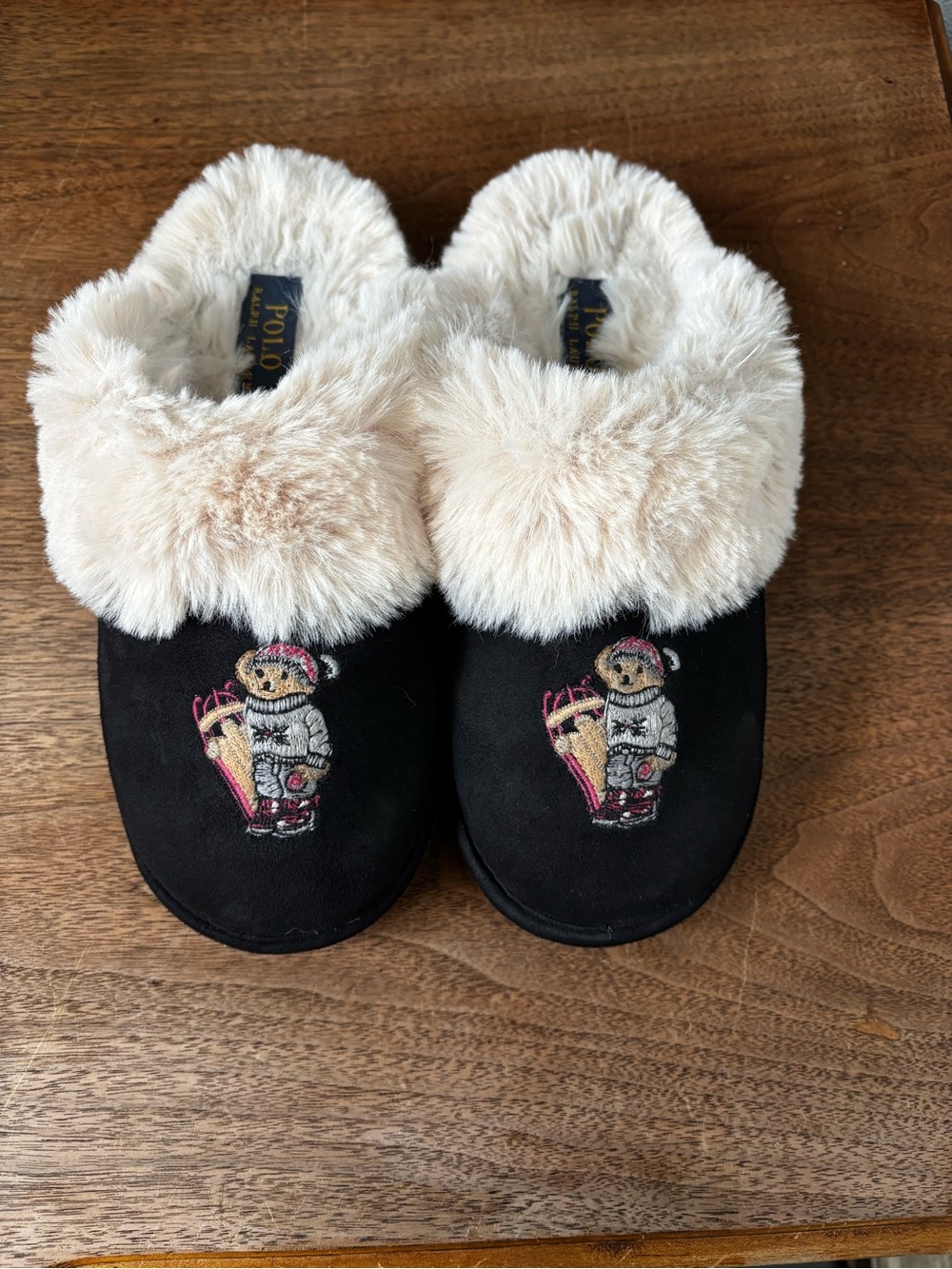 Ralph Lauren Polo Kayleigh Scuff Bear Slippers Women 6